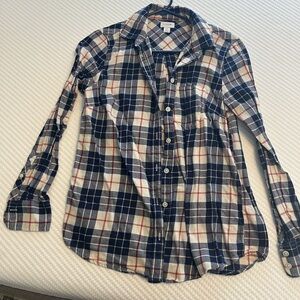 J. Crew Navy and Cream Plaid Shirt